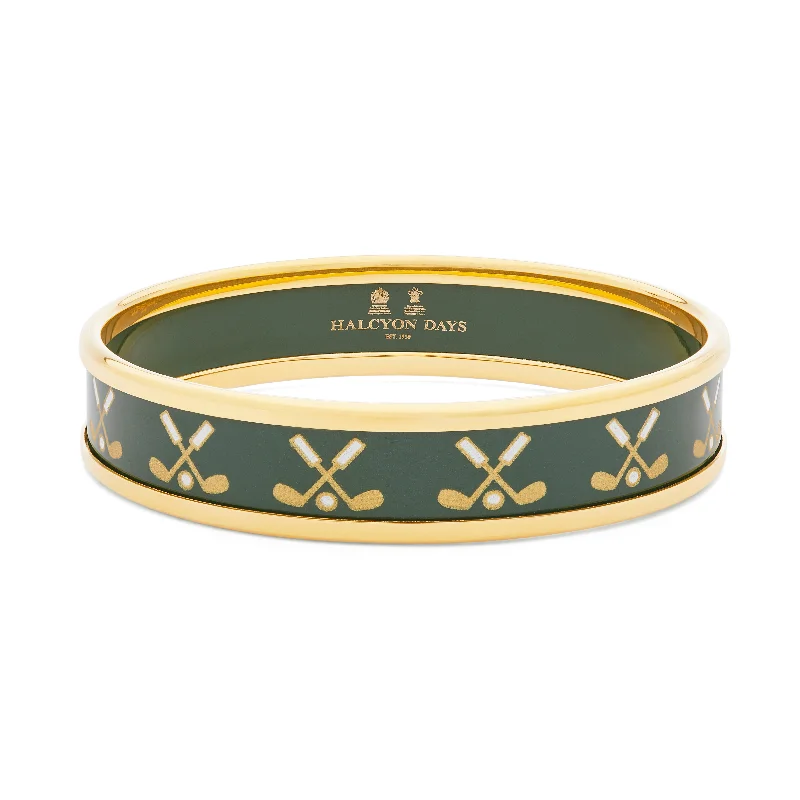 Leather - Wrapped Bangles with Studded Details for a Rock - Chic VibeGolf Club Green & Gold Enamel Bangle Leather - Wrapped Bangles with Studded Details for a Rock - Chic VibeGolf Club Green & Gold Enamel Bangle