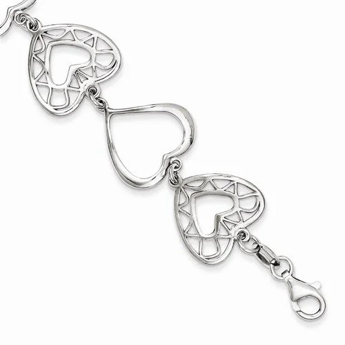 Handmade Chamm BraceletsSterling Silver Rhodium Polished Heart Charm
