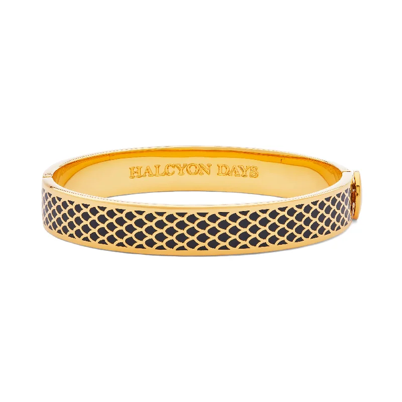 Pearl - Adorned Bangle Bracelets with Delicate Silver ChainsSalamander Black & Gold Bangle Pearl - Adorned Bangle Bracelets with Delicate Silver ChainsSalamander Black & Gold Bangle