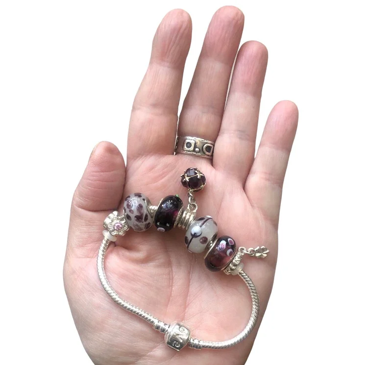 Personalized Chamm BraceletsBurgundy Lampwork Charm Bracelet