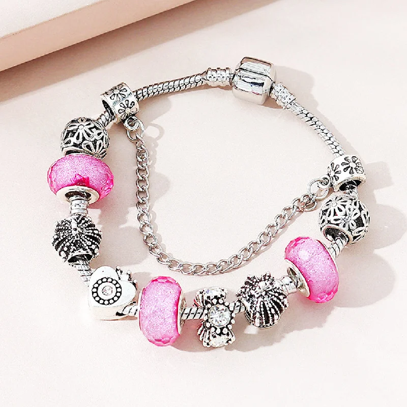 Chamm Bracelets for meditationLuxe6222 - Vintage Heart with Pink Beads Charm Bracelet