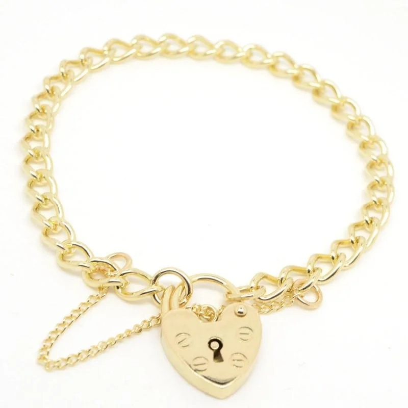 Custom Chamm BraceletsGold Child's curb charm bracelet with padlock