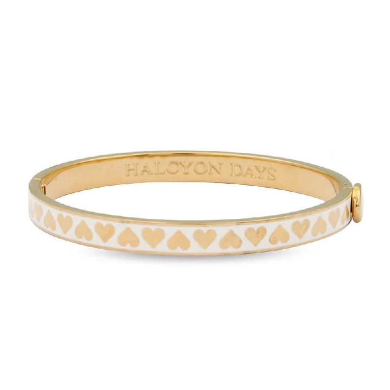 Clear Crystal - Embellished Bangles for a Sparkling and Elegant AppearanceSkinny Heart Cream & Gold Bangle Clear Crystal - Embellished Bangles for a Sparkling and Elegant AppearanceSkinny Heart Cream & Gold Bangle