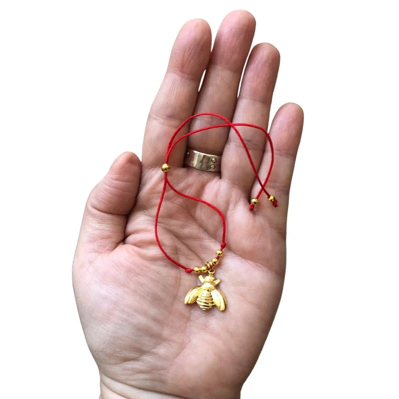 Chamm Bracelets with gemstonesRed String Adjustable Bracelet with Gold Plated Charm