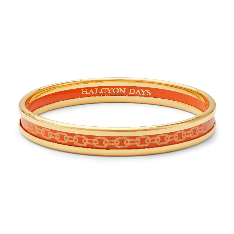 Leather - Wrapped Bangles with Studded Details for a Rock - Chic VibeSkinny Chain Orange & Gold Enamel Bangle Leather - Wrapped Bangles with Studded Details for a Rock - Chic VibeSkinny Chain Orange & Gold Enamel Bangle