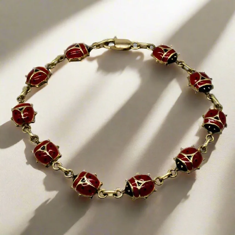 Personalized Chamm Bracelets10k Yellow Gold Enamel Ladybug Bracelet