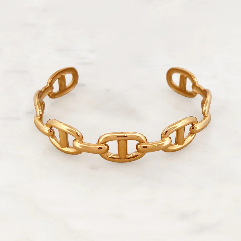 Pearl - Adorned Bangle Bracelets with Delicate Silver ChainsBig Oval Chain Bangle