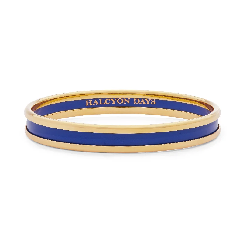 Pearl - Adorned Bangle Bracelets with Delicate Silver ChainsSkinny Deep Cobalt & Gold Enamel Bangle Pearl - Adorned Bangle Bracelets with Delicate Silver ChainsSkinny Deep Cobalt & Gold Enamel Bangle