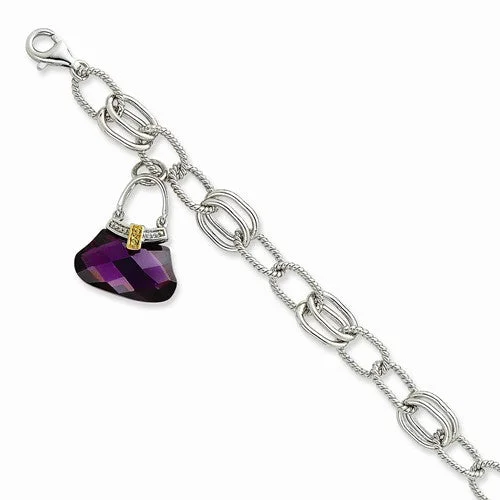 Chamm Bracelets with unique designsSterling Silver Purple Cz Hand Bag Dangle Bracelet Chamm Bracelets with unique designsSterling Silver Purple Cz Hand Bag Dangle Bracelet