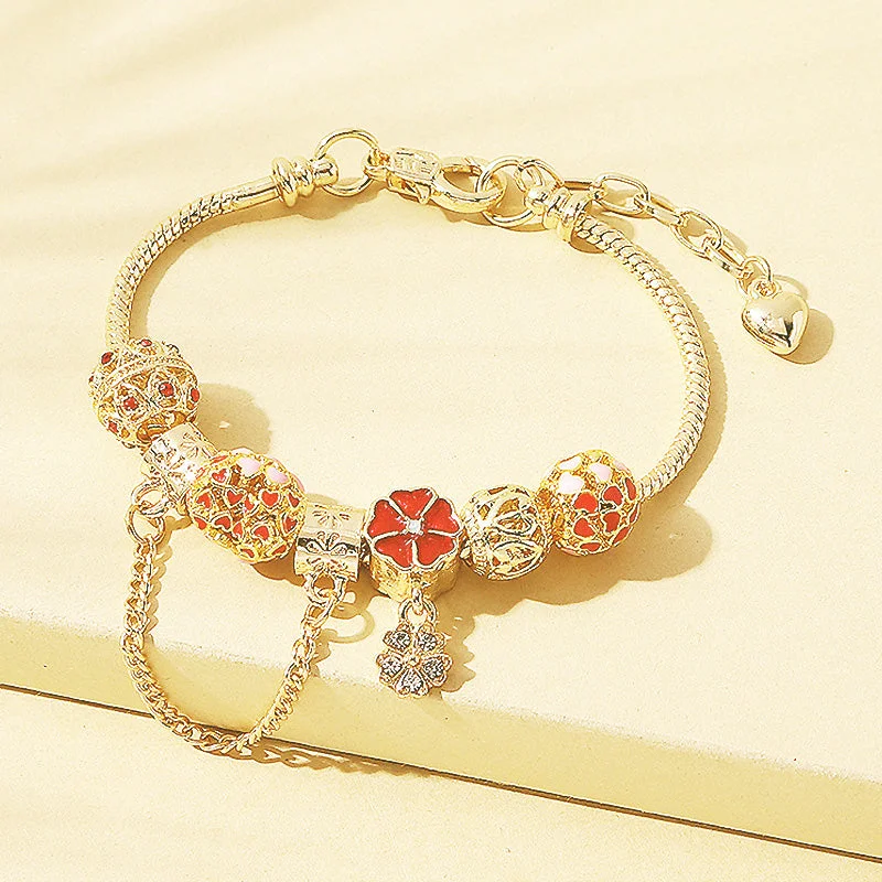 Luxury Chamm BraceletsLuxe6101 - Flower Heart Charm Bracelet