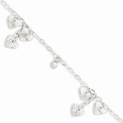 Chamm Bracelets for meditationSterling Silver Polished Textured Bead & Heart Bracelet Chamm Bracelets for meditationSterling Silver Polished Textured Bead & Heart Bracelet