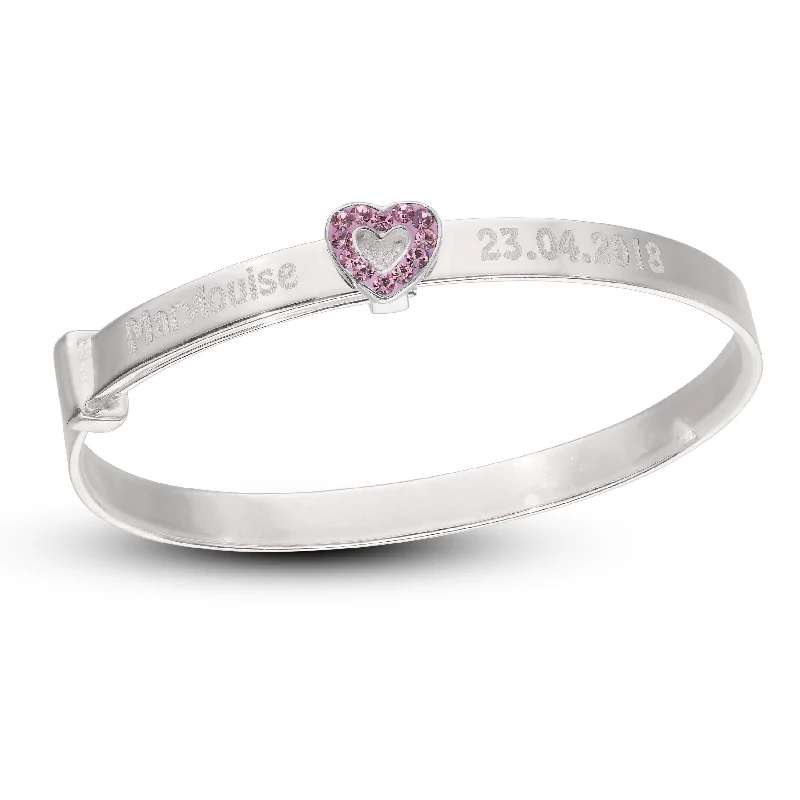 Geometric - Shaped Bangles in Matte Black for a Minimalist AestheticChildren's Customised Pink CZ Heart Girls Bangle (0-3 years) Geometric - Shaped Bangles in Matte Black for a Minimalist AestheticChildren's Customised Pink CZ Heart Girls Bangle (0-3 years)