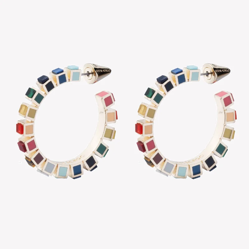 Sterling silver hoop earringsSMALL INLAID CUBE HOOPS - PRISM