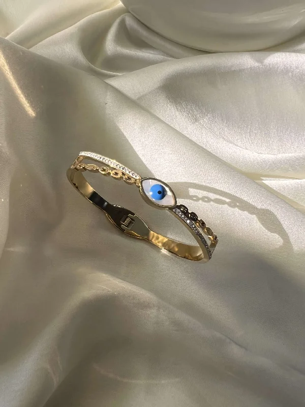 Stretch Bangle Bracelets with Elastic Cord for a Comfortable FitWhite shell evil eye bangle Stretch Bangle Bracelets with Elastic Cord for a Comfortable FitWhite shell evil eye bangle