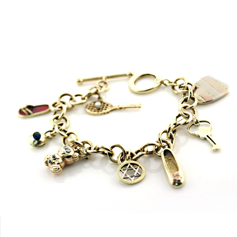 Chamm Bracelets for couples14K Yellow Gold Link Bracelet with Dangling Charms Make your Own Charm Chamm Bracelets for couples14K Yellow Gold Link Bracelet with Dangling Charms Make your Own Charm