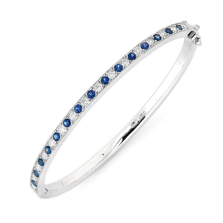 Pearl - Adorned Bangle Bracelets with Delicate Silver ChainsCeylon Sapphire & Diamond Hinged Bangle WPB06 Pearl - Adorned Bangle Bracelets with Delicate Silver ChainsCeylon Sapphire & Diamond Hinged Bangle WPB06