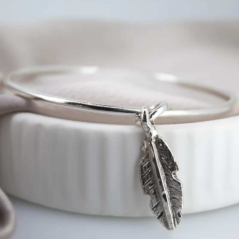 Adjustable Bangle Bracelets with Magnetic Closures for Easy Wear and RemovalFeather Charm Bangle Adjustable Bangle Bracelets with Magnetic Closures for Easy Wear and RemovalFeather Charm Bangle