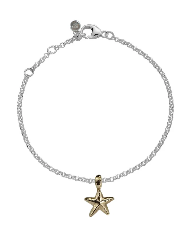 Bangle Bracelets with Adjustable Screw - Closures for a Secure FitGold Starfish on Silver Bracelet Bangle Bracelets with Adjustable Screw - Closures for a Secure FitGold Starfish on Silver Bracelet