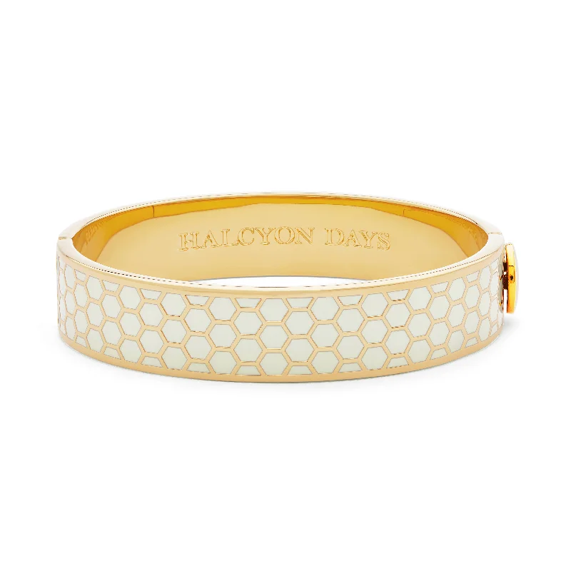 Stretch Bangle Bracelets with Elastic Cord for a Comfortable FitHoneycomb Cream & Gold Bangle Stretch Bangle Bracelets with Elastic Cord for a Comfortable FitHoneycomb Cream & Gold Bangle