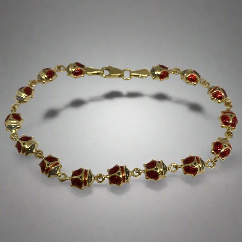 Handmade Chamm Bracelets14k Yellow Gold Enamel Ladybug Bracelet