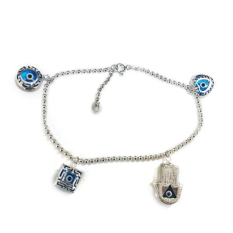 Chamm Bracelets with unique designsBeads Chain Ankle Bracelet in Sterling Silver with Charms