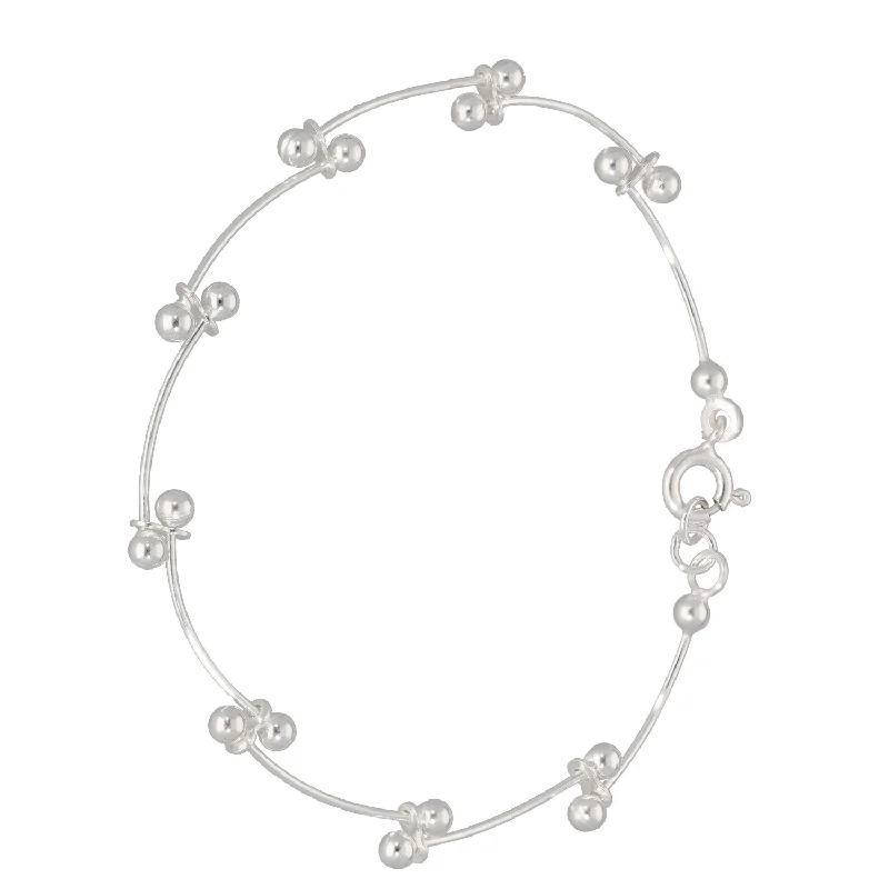 Vintage - Inspired Bangle Bracelets with Filigree and Rhinestone AccentsNew Sterling Silver Wave And Ball Bracelet