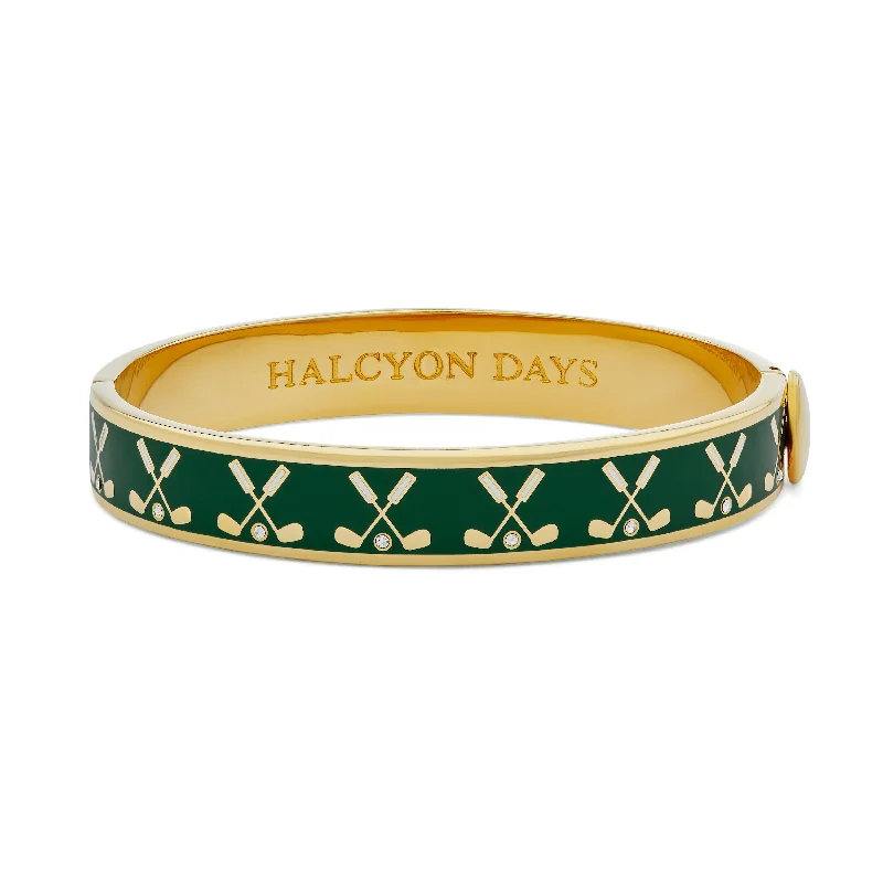 Leather - Wrapped Bangles with Studded Details for a Rock - Chic VibeGolf Club Emerald & Gold Bangle Leather - Wrapped Bangles with Studded Details for a Rock - Chic VibeGolf Club Emerald & Gold Bangle