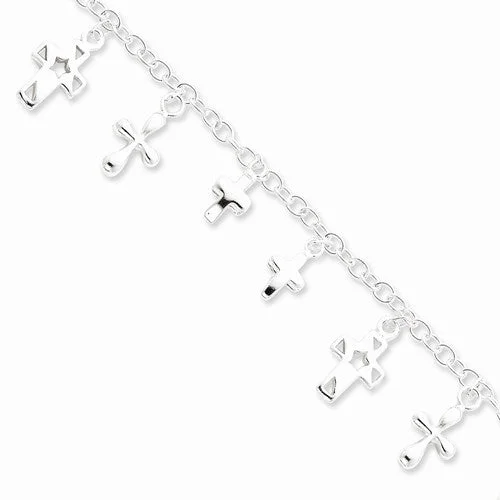 Luxury Chamm BraceletsSterling Silver Polished Dangling Crosses Charm