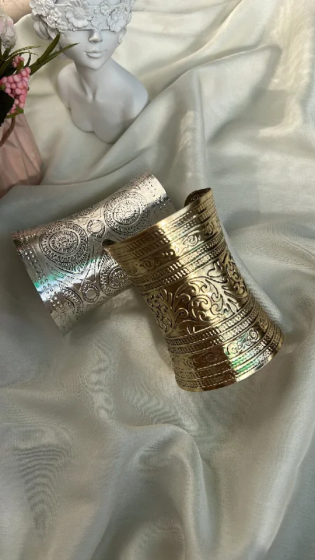 Solid Gold Bangles with Intricate Floral Engravings for a Luxurious LookZia wide cuff bangles Solid Gold Bangles with Intricate Floral Engravings for a Luxurious LookZia wide cuff bangles