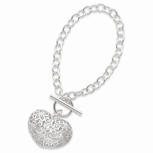 Custom Chamm BraceletsSterling Silver Puffed Heart Toggle Bracelet
