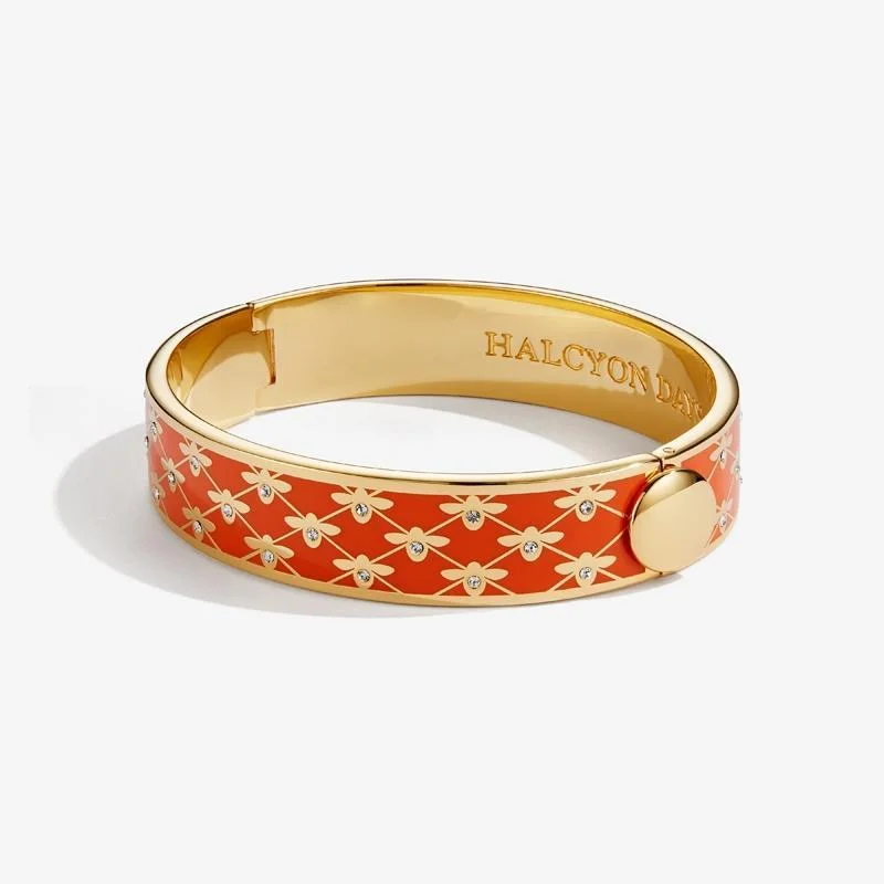 Clear Crystal - Embellished Bangles for a Sparkling and Elegant AppearanceBee Sparkle Trellis Orange & Gold Bangle Clear Crystal - Embellished Bangles for a Sparkling and Elegant AppearanceBee Sparkle Trellis Orange & Gold Bangle