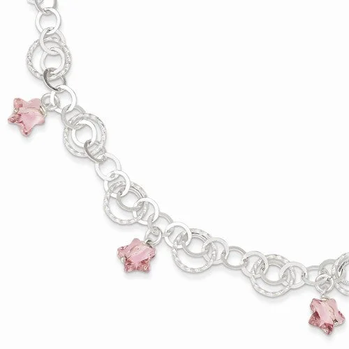 Chamm Bracelets with natural materialsSterling Silver Pink Glass Star Bracelet
