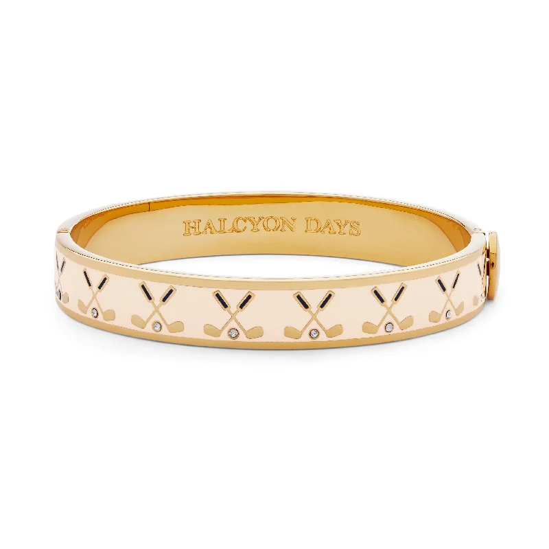 Men's Stainless Steel Bangle with Carbon Fiber Inlays for a Modern EdgeGolf Club Cream & Gold Bangle Men's Stainless Steel Bangle with Carbon Fiber Inlays for a Modern EdgeGolf Club Cream & Gold Bangle