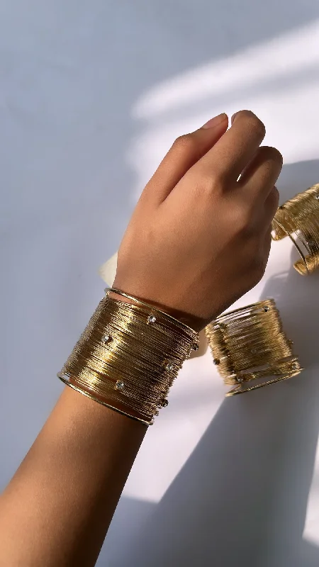Vintage - Inspired Bangle Bracelets with Filigree and Rhinestone AccentsAvour hand cuff