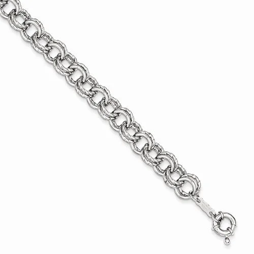 Personalized Chamm BraceletsSterling Silver Rhodium Plated Polished Ish & Texture Circle Link Bracelet Personalized Chamm BraceletsSterling Silver Rhodium Plated Polished Ish & Texture Circle Link Bracelet