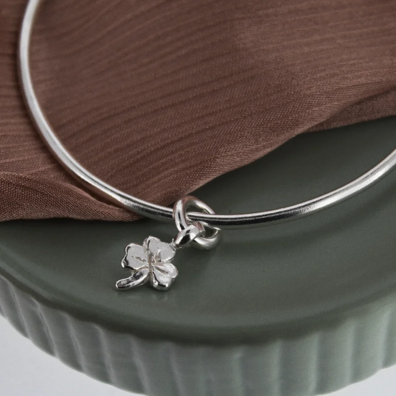 Pearl - Adorned Bangle Bracelets with Delicate Silver ChainsLucky Clover Charm Bangle Pearl - Adorned Bangle Bracelets with Delicate Silver ChainsLucky Clover Charm Bangle