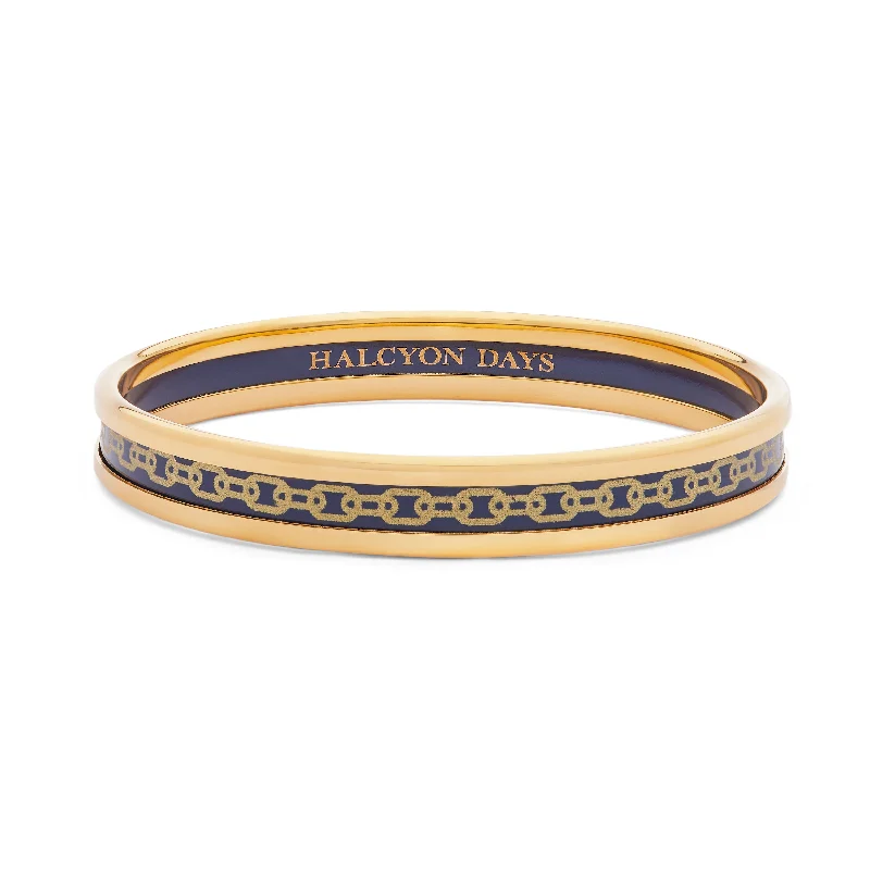 Geometric - Shaped Bangles in Matte Black for a Minimalist AestheticSkinny Chain Navy & Gold Enamel Bangle Geometric - Shaped Bangles in Matte Black for a Minimalist AestheticSkinny Chain Navy & Gold Enamel Bangle
