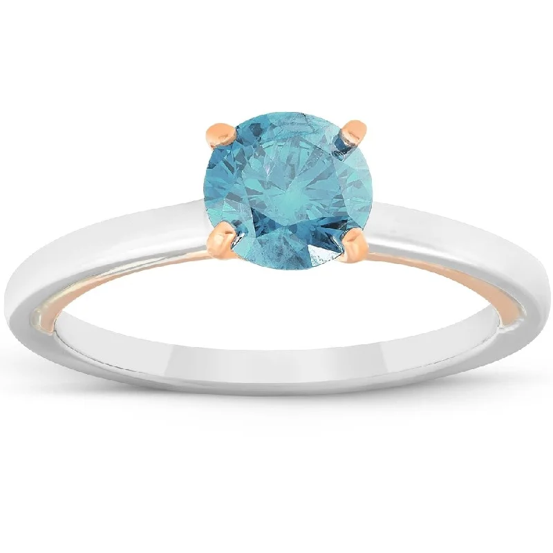 Pearl - and - Diamond - Studded Wedding Bands in White Gold for a Feminine and Elegant Touch1 Ct Blue Diamond Solitaire Two Tone Engagement Ring 14k White & Rose Gold
