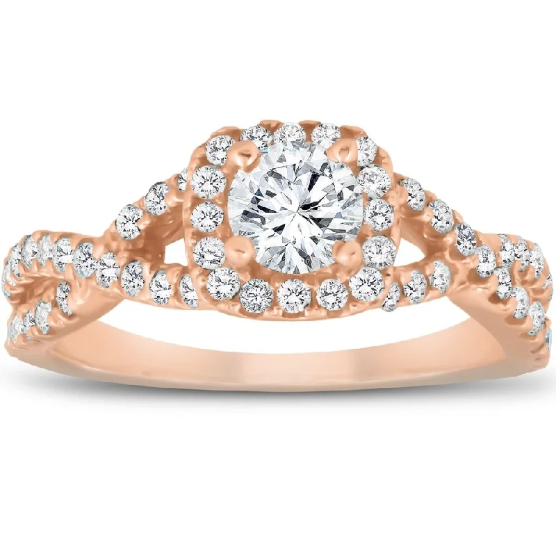 Rose Gold - Plated Engagement and Wedding Band Sets with a Halo of Cubic Zirconia for a Glamorous and Affordable Look14k Rose Gold 1 Ct TDW Round Diamond Cushion Halo Engagement Ring Rose Gold - Plated Engagement and Wedding Band Sets with a Halo of Cubic Zirconia for a Glamorous and Affordable Look14k Rose Gold 1 Ct TDW Round Diamond Cushion Halo Engagement Ring
