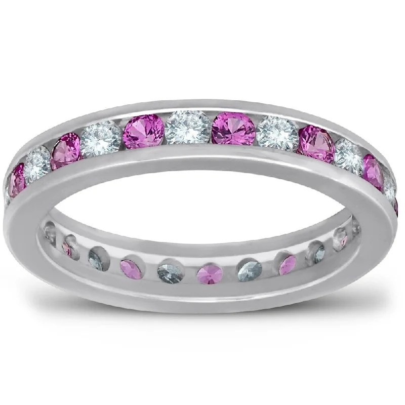 Sapphire - and - Diamond - Accented Wedding Bands in Platinum for a Royal and Sophisticated Look14k White Gold 1 1/2cttw Pink Sapphire & Diamond Womens Channel Set Wedding Anniversary Band Sapphire - and - Diamond - Accented Wedding Bands in Platinum for a Royal and Sophisticated Look14k White Gold 1 1/2cttw Pink Sapphire & Diamond Womens Channel Set Wedding Anniversary Band
