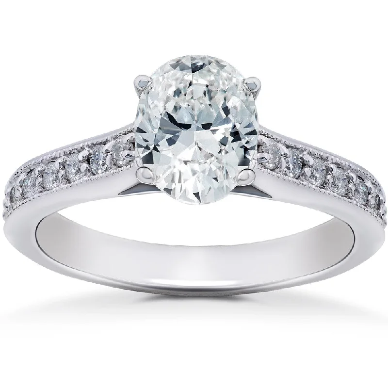 Laser - Etched Floral Design Wedding Bands in Palladium for a Delicate and Intricate Look14k White Gold 1 1/3 ct TDW Oval Diamond Vintage Engagement Ring Solitaire Vintage Accent