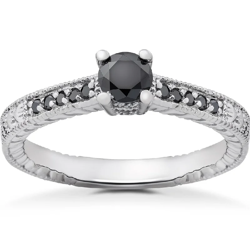 Vintage - Style Filigree Wedding Bands in 14K Gold for a Romantic and Antique - Inspired Aesthetic14k White Gold 1/2ct TDW Black Diamond Vintage Engagement Ring Vintage - Style Filigree Wedding Bands in 14K Gold for a Romantic and Antique - Inspired Aesthetic14k White Gold 1/2ct TDW Black Diamond Vintage Engagement Ring