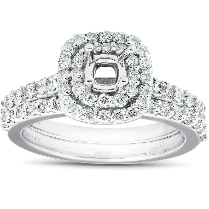 Hammered - Finish Copper Wedding Bands for a Rustic and Handmade - Look Appeal3/4Ct Double Cushion Halo Diamond Engagement Ring Setting Mount 14k White Gold