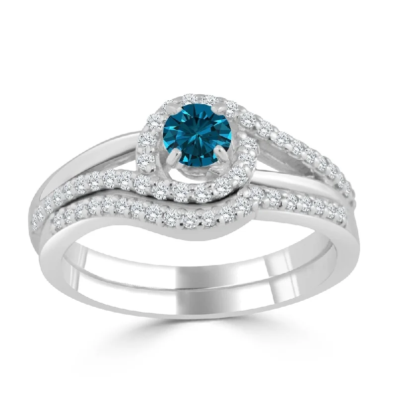 Halo Engagement Rings with a Cushion - Cut Center Diamond and Rose Gold BandAuriya Round 1/2ctw Blue Halo Diamond Swirl Engagement Ring Set 14k Gold Halo Engagement Rings with a Cushion - Cut Center Diamond and Rose Gold BandAuriya Round 1/2ctw Blue Halo Diamond Swirl Engagement Ring Set 14k Gold