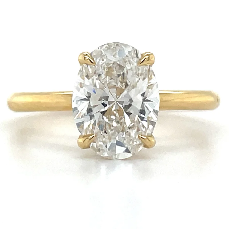 Millie - 18ct Yellow Gold 2.04ct Laboratory Grown Oval Solitaire Engagement Ring with Hidden Halo