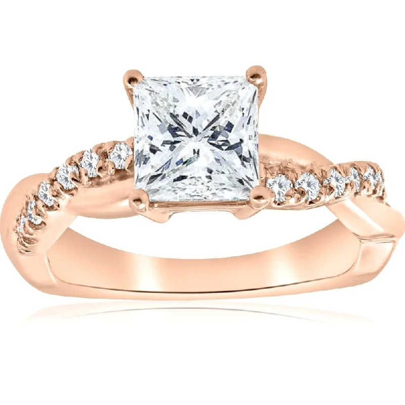 Rose Gold - Plated Engagement and Wedding Band Sets with a Halo of Cubic Zirconia for a Glamorous and Affordable LookPompeii3 14K Rose Gold 1 1/6ct Princess Cut Diamond Clarity Enhanced Infinity Engagement Ring - White Rose Gold - Plated Engagement and Wedding Band Sets with a Halo of Cubic Zirconia for a Glamorous and Affordable LookPompeii3 14K Rose Gold 1 1/6ct Princess Cut Diamond Clarity Enhanced Infinity Engagement Ring - White