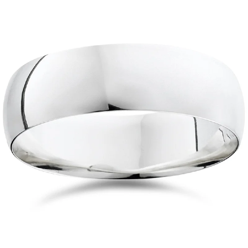 Pearl - and - Diamond - Studded Wedding Bands in White Gold for a Feminine and Elegant TouchPompeii3 950 Platinum Plain High Polished Ring 7mm Dome Wedding Band - White Pearl - and - Diamond - Studded Wedding Bands in White Gold for a Feminine and Elegant TouchPompeii3 950 Platinum Plain High Polished Ring 7mm Dome Wedding Band - White