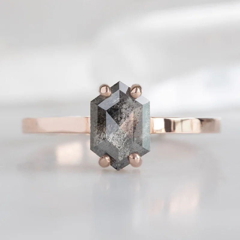 Vintage - Inspired Engagement Rings with Filigree Work and Emerald - Cut Center StoneThe Bryn Ring | 0.88ct Black Hexagon Diamond in 14K Rose Gold