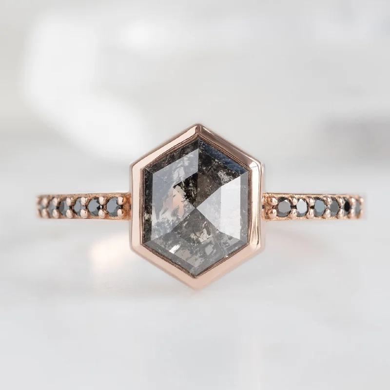 Pear - Shaped Engagement Rings in Yellow Gold with a Diamond - Encrusted BandThe Willow Ring | 1.19ct Hexagon Black Diamond in 14K Rose Gold Pear - Shaped Engagement Rings in Yellow Gold with a Diamond - Encrusted BandThe Willow Ring | 1.19ct Hexagon Black Diamond in 14K Rose Gold