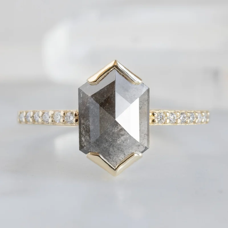 Heart - Shaped Engagement Rings in 14K Pink Gold for a Romantic ProposalThe Willow Ring | 1.35ct Salt and Pepper Hexagon in 14K Yellow Gold Heart - Shaped Engagement Rings in 14K Pink Gold for a Romantic ProposalThe Willow Ring | 1.35ct Salt and Pepper Hexagon in 14K Yellow Gold